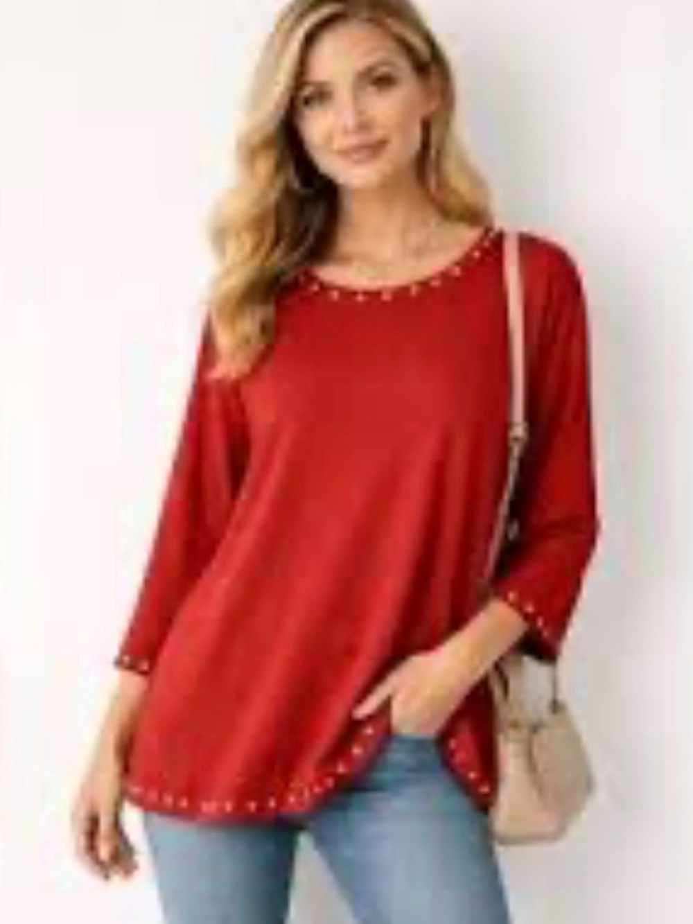 Ruby Rd. Red burgundy Stud-Accent Long Sleeve Tunic medium petite